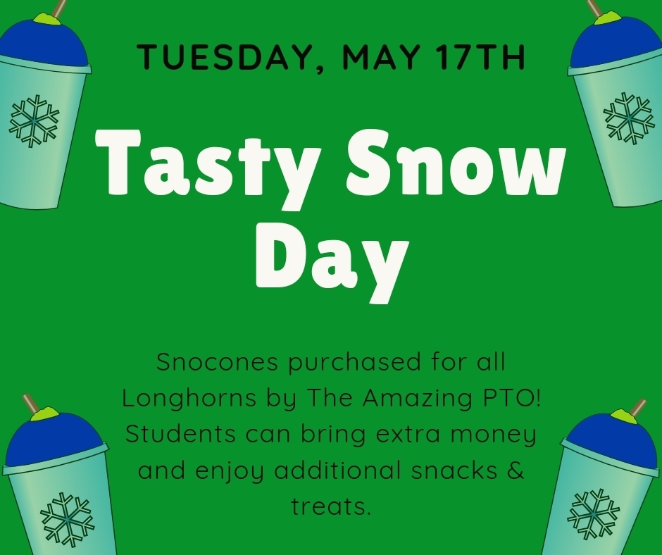 JES_HornsUp's tweet photo. 🍧TASTY SNOW DAY🍧
All JES students will enjoy a SnoCone treat on TUESDAY thanks to PTO!
Students and bring up to $5 for extra snacks! https://t.co/OGRqbiA5cr