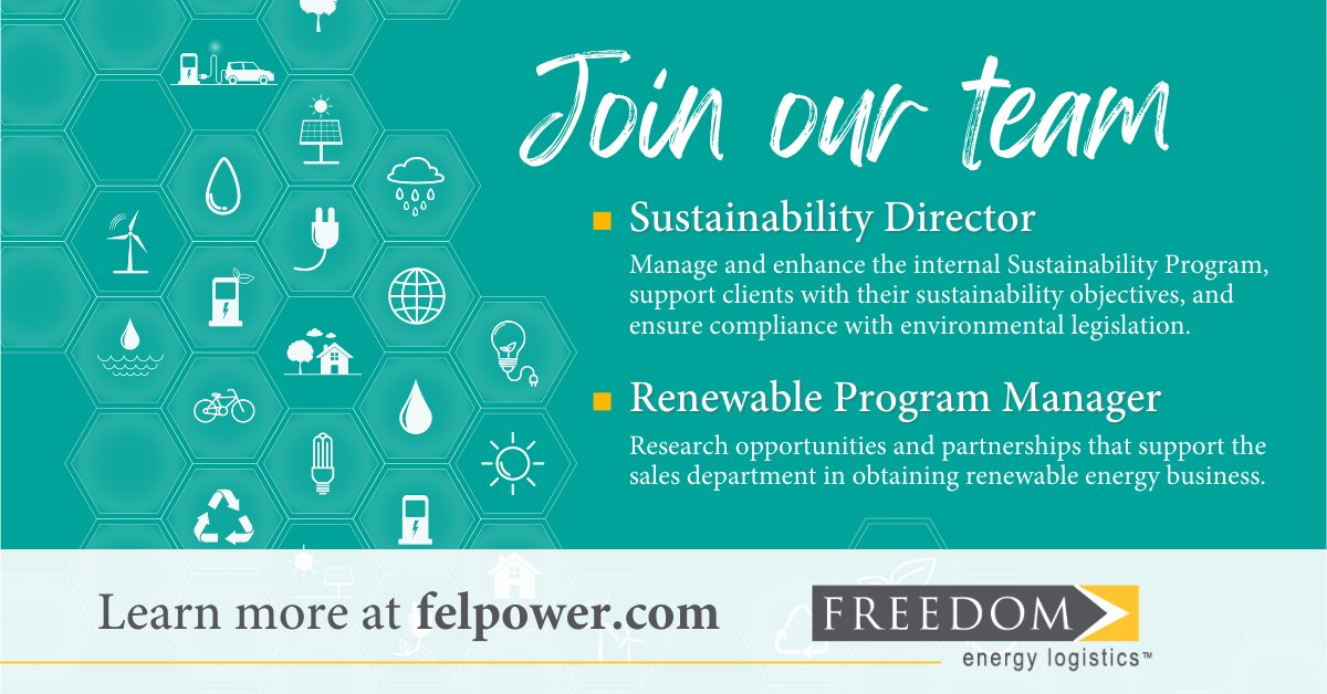 Want to positively impact the environmental, social, and governance (ESG) environment? If you answered yes, we encourage you to explore our open sustainability positions. FMI felpower.com/careers/.
 
#LandingDestination #EnergyManagement #Hiring #RenewableEnergy #Sustainability
