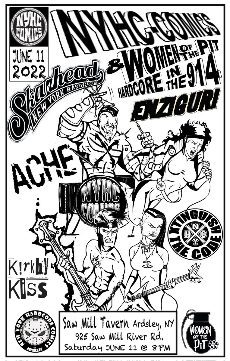 nyhccomics's tweet photo. @nyhccomics & #WomenOfThePit
Present
"#HARDCOREINTHE914"
June 11, 2022 8PM
Special Guests:
@Skarheadnyhc
#Enziguri
#ACHE
#XtinguishTheCode
#KirbyKiss
Location:
#SawMillTavern
925 Saw Mill River Rd
Ardsley, NY 10502
Support The Scene #NYHC
#NYHCCOMICS
https://t.co/mCKrUlRqQ2 https://t.co/iajLKsfwXB