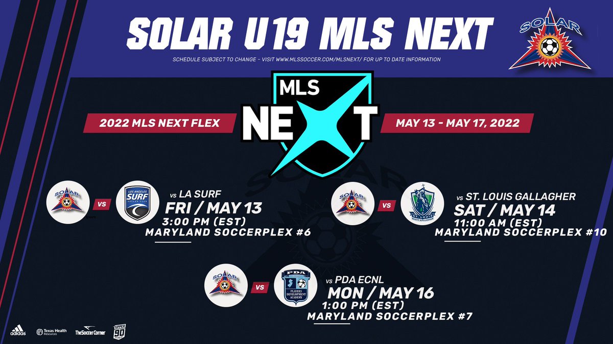 SolarU19EYDP's tweet photo. Be sure to come check us out in Maryland at the @MLSNEXT Flex event. 

Our weekend schedule is below, stay tuned for game updates throughout the weekend.

#solarnation #ourjourney https://t.co/uoYElfRPZT