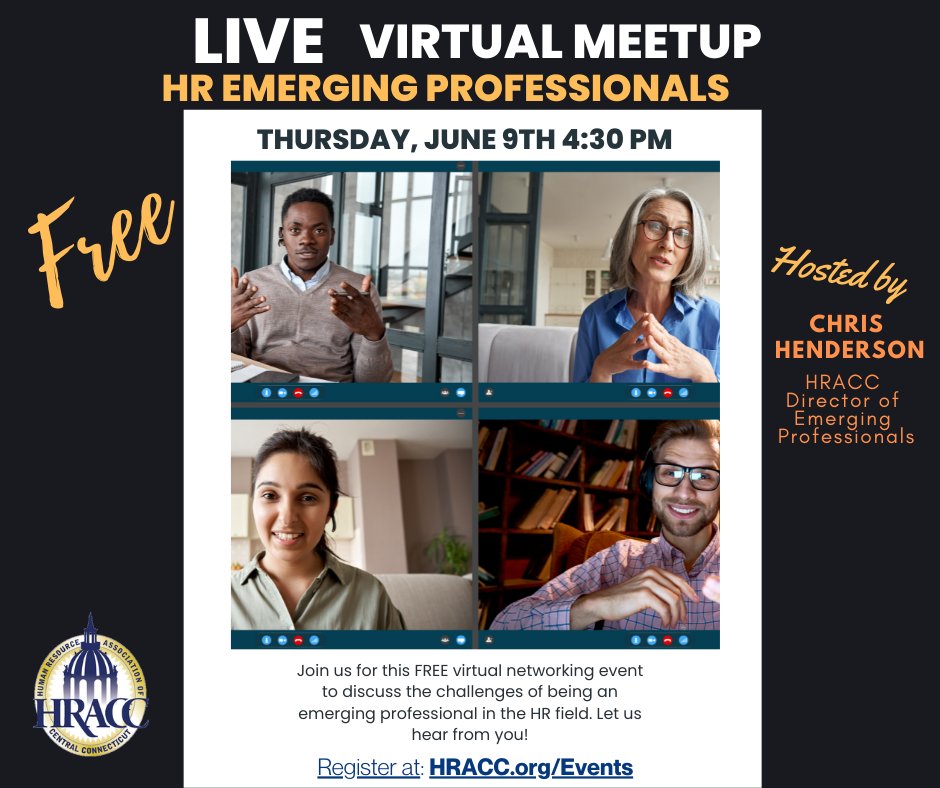 TeamHRACC's tweet photo. Check out this FREE Virtual Meetup happening Thursday June 9th for Professionals striving for a rewarding &amp; fulfilling HR career. Join the discussion by registering at https://t.co/o0W55G1N69. https://t.co/vdiSVYfBwk
