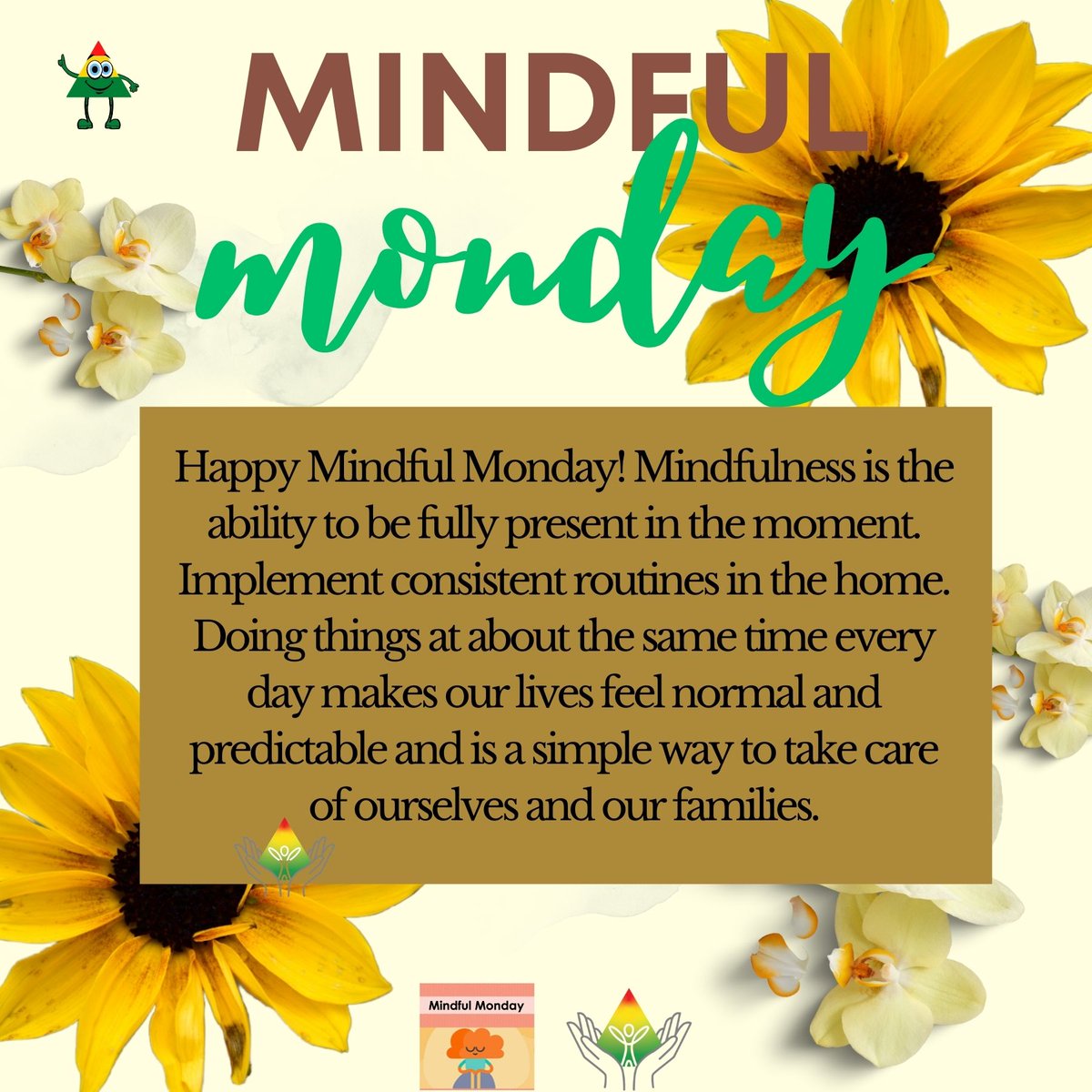 PbisRp's tweet photo. Happy Mindful Monday! 
Implement consistent routines in the home. Doing things around the same time every day makes our lives feel normal and predictable and is a simple way to take care of ourselves and our families.
@SHHSLausd https://t.co/lUYQbzLcII