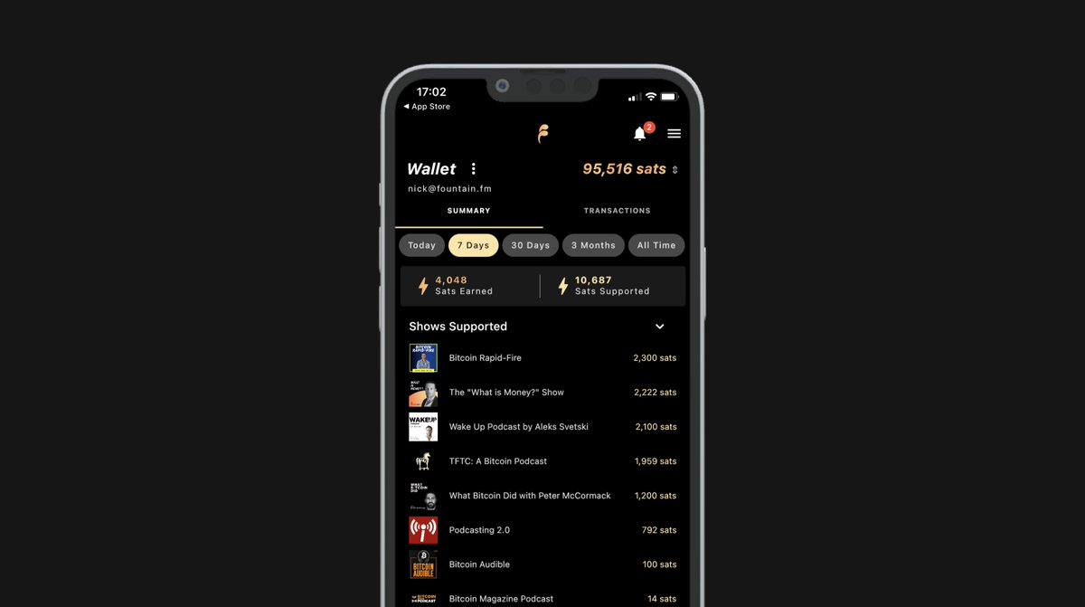fountain_app's tweet photo. It's been one hell of a week. To finish on a high, we're giving away 100,000 sats.

Simply share a screen grab of the shows you have supported on Fountain in the last 7 days.

One winner to be chosen 🔜 https://t.co/Qm9IZpOoVQ