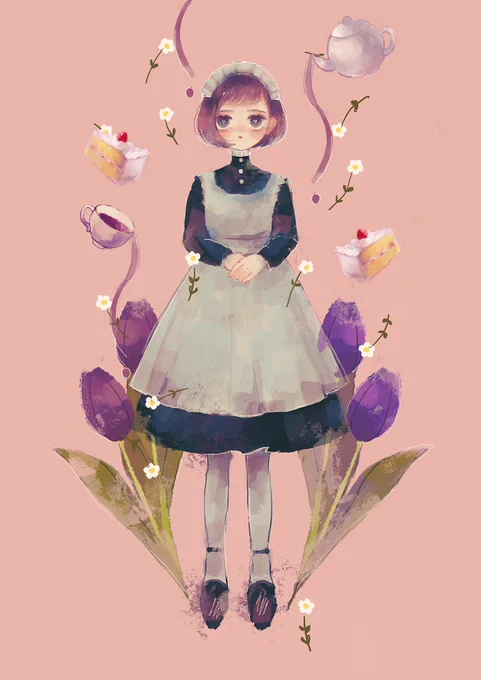 あんまり載せてない過去絵のメイドさん手直しした🍰 