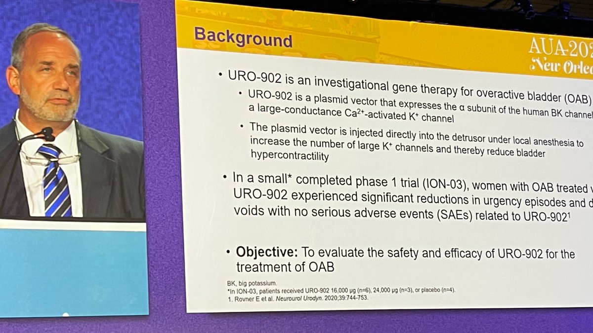 <a href="/KennethMPeters1/">Kenneth M Peters MD</a> presenting late breaking abstract: Phase 2a Trial of novel gene therapy (URO-902; pVAX; hSlo) female patients  with OAB and UUI.