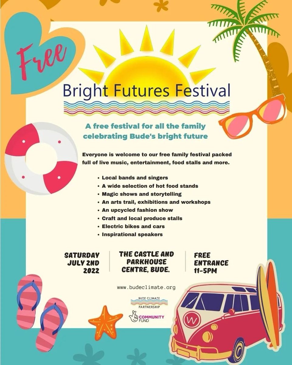 Hot news! Our Bright Futures Festival, a free family event on Sat July 2 at The Castle & Parkhouse, Bude, is now live on our website budeclimate.org/bude-festival Pop in to read all about our speakers, marketplace, music & children's entertainment on the day @VisitBude @budeandbeyond