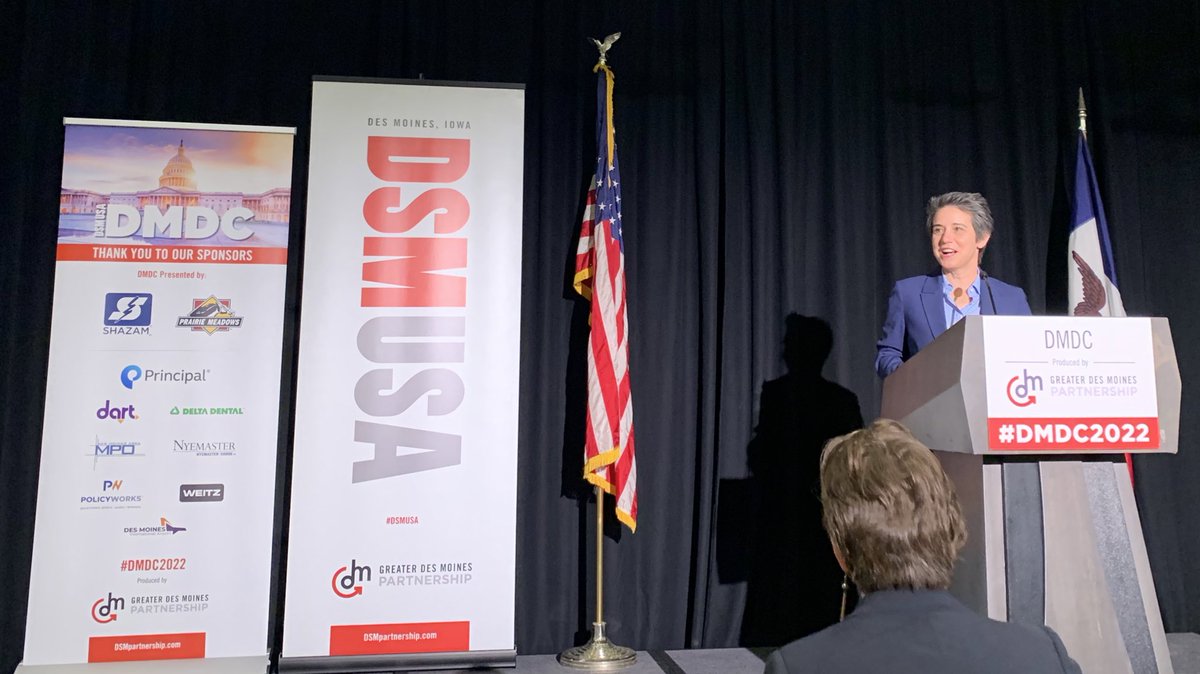 jaybyers's tweet photo. Big thanks to @amyewalter, Publisher & Editor-in-Chief of @CookPolitical, for addressing @DSMpartnership #DMDC2022! Hope you like your new swag from @RAYGUNshirts! #DSMUSA #KeepIowaFirst https://t.co/PB1DLZxdp5