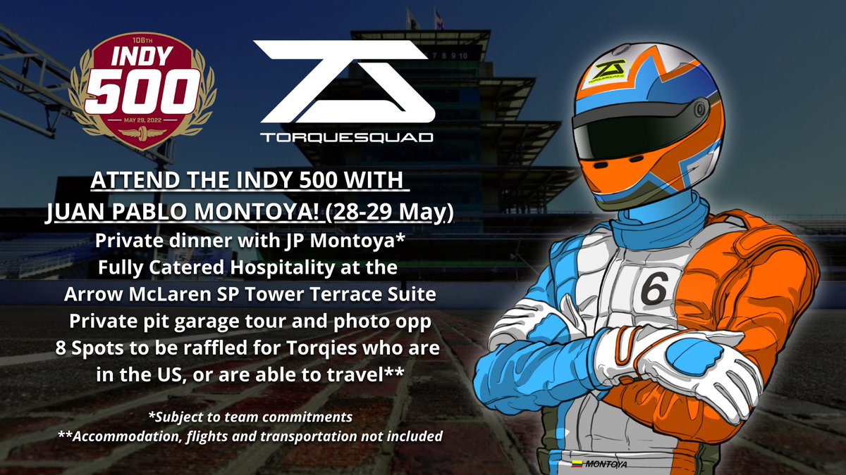 TorqueSquad's tweet photo. 🚨 TORQIES x @jpmontoya x INDY 500 🚨

Torque Squad holders, here's your chance to attend the 106th running of the Indy 500 as guests of the legend, Juan Pablo Montoya! 🏎️💨🏁

It's going to be an EPIC weekend, don't miss out! Head over to our Discord for more🦾 

@animocabrands https://t.co/wpdM4g2onz