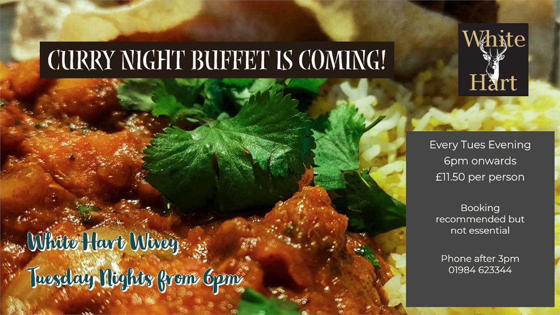 Did you have a good Friday the 13th? Well whatever it brought, this will bring a smile to your face 🙂
Starting Tuesday 17th May, we are beginning our Curry Night Buffet every Tuesday evening from 6pm to 8.30pm! 😋
Phone after 3pm
01984 623344
#curry #currynight  #wiveliscombe