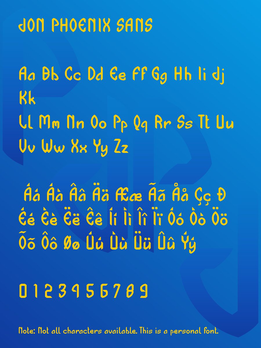 jonphx_'s tweet photo. Delighted to present my very homemade personal/brand font, Jon Phøenix Sans!

Made with @highlogic

Thoughts?

#GraphicDesign #typography #fonts #fontcreator https://t.co/kJDGGn9XlH