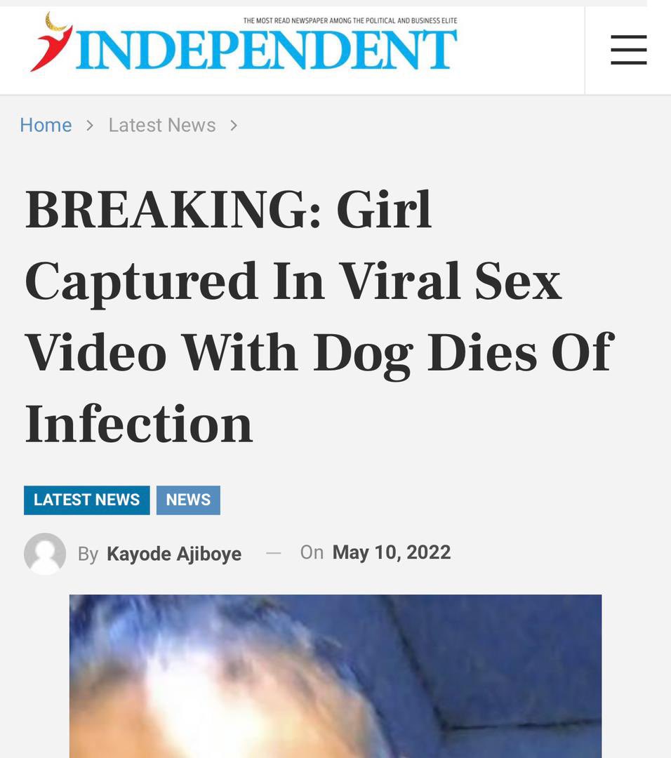 LagosPoliceNG's tweet photo. RE: BREAKING: Girl Captured in Viral Sex Video with Dog Dies of Infection
The attention of the Lagos State Police Command has been drawn to a publication with the above caption dated May 10, 2022 and credited to one Kayode Ajiboye of Independent Newspapers. https://t.co/ORD1LYh7ap