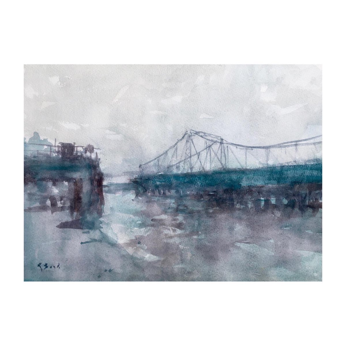 primarypalette's tweet photo. Railway Swing Bridge at Reedham on the Norfolk Broads. Quarter sheet watercolour on Bockingford CP. https://t.co/c72dMOaqeR
