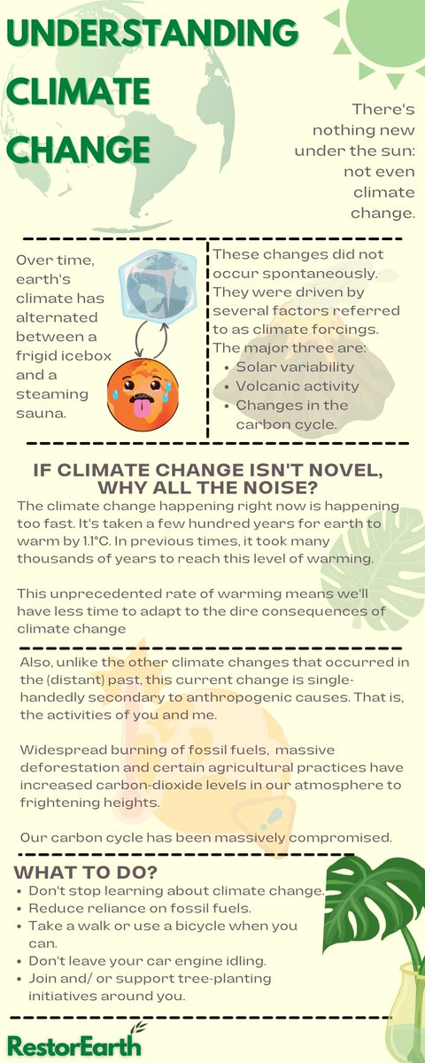 savearth_caf's tweet photo. Earth has been around for a very, very, very long time. At different times in its history, Earth's climate has fluctuated from being an icebox to being a steaming sauna. Climate change is not a novel phenomenon on earth. Yet...
#UnderstandingClimateChange #FridaysForFuture https://t.co/Tsghs2Jx1A