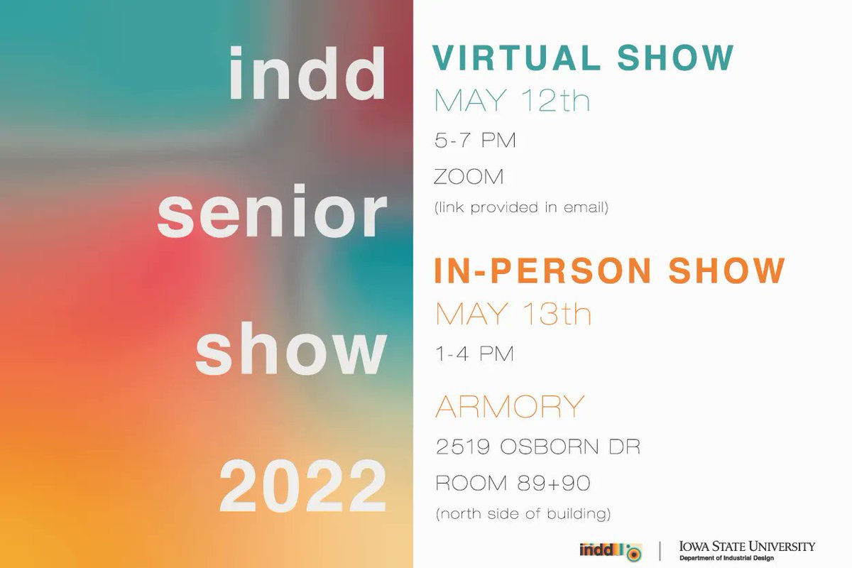 This is a reminder to join the Industrial Design Department as we celebrate the Graduating class of 2022. 

Please join us in the Armory from 1pm-4pm today!

See you there!