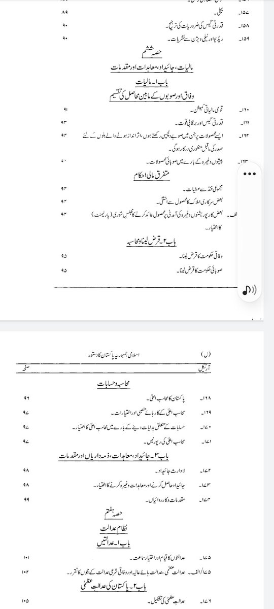 AdnankShinwari's tweet photo. #Day007 of #CivicEducation about the #ConstitutionOfPakistan.
#UrduVersion
"حصہ ششم"
"مالیات، جائیداد، معاہدات اور مقدمات"
باب 1:
"مالیات"
باب 2:
"قرض لینا و محاسبہ"
باب 3:
"جائیداد، معاہدات، ذمہ داریاں اورمقدمات" https://t.co/EquoM9xXex