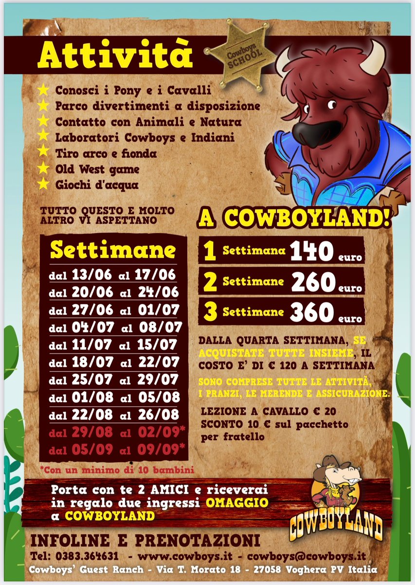 cowboyland's tweet photo. ⭐️ SUMMER CAMP 2022 ⭐️
Aperte le iscrizioni per un’estate da veri cowboy 🤠 
#CBLSummerCamp22 https://t.co/zUoYf2LK4V