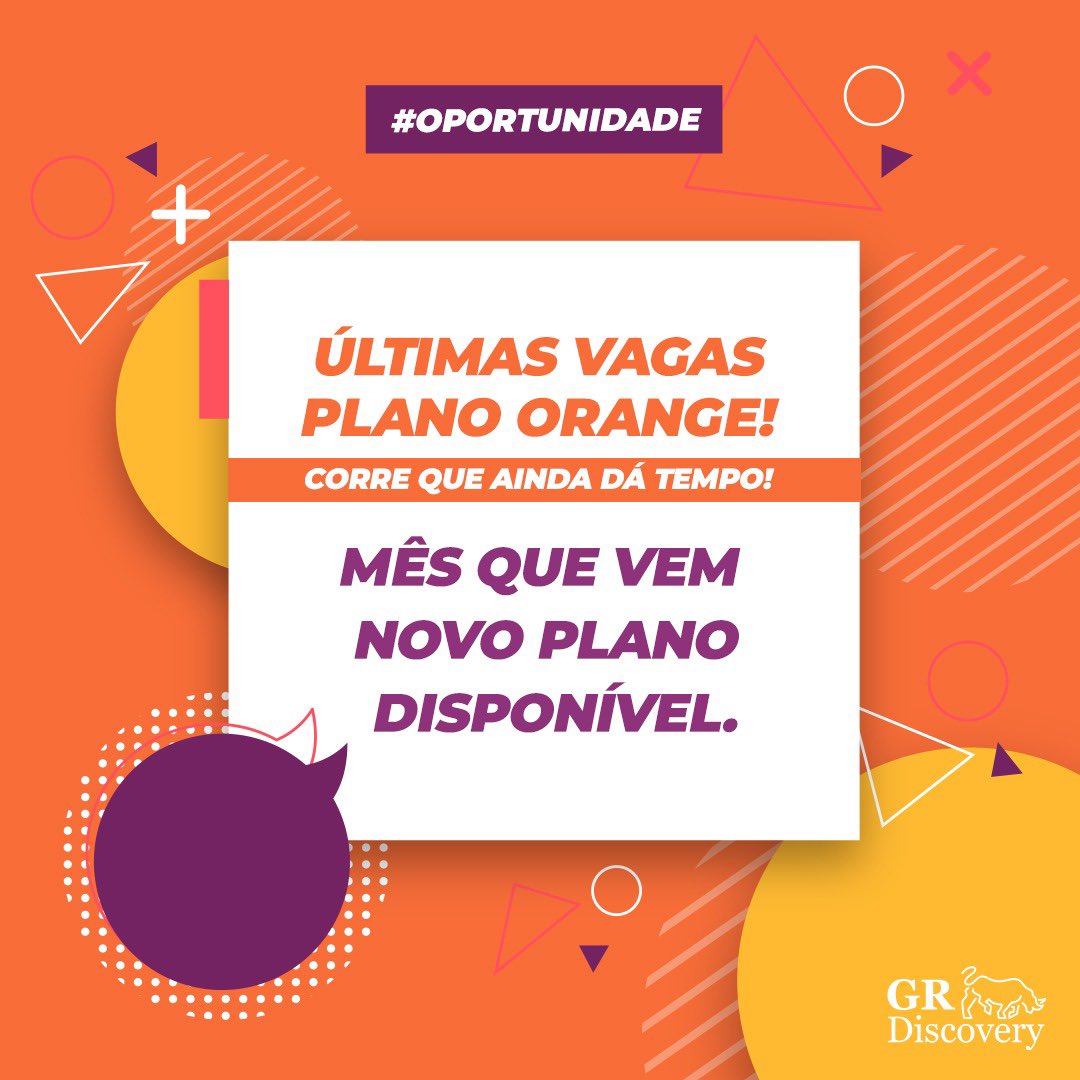 gr_discovery's tweet photo. Últimas vagas no plano Orange 🚨
Corre que ainda dá tempo. 
Mês que vem um novo plano disponível!

#grdiscovery #crescimento #ultimasvagas #oportunidade https://t.co/No82jAihj5