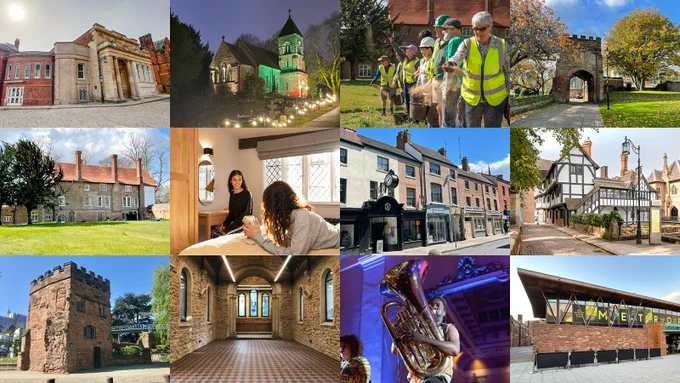 Montage of 12 images showing Historic Coventry Trust places and projects