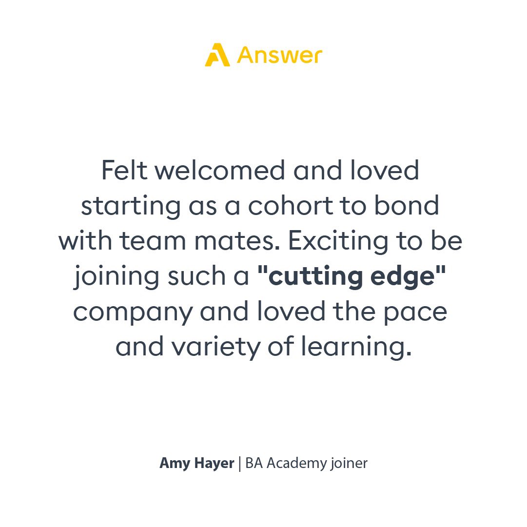 AnswerDigital's tweet photo. Our academites are doing great! Here are some of the things they love most about their journey so far. 

Opportunities at Answer are ongoing all it takes is to apply now!

https://t.co/z0XwHotOn0
#opportunities #careers #AnswerDigital https://t.co/ue5J9XnyH3