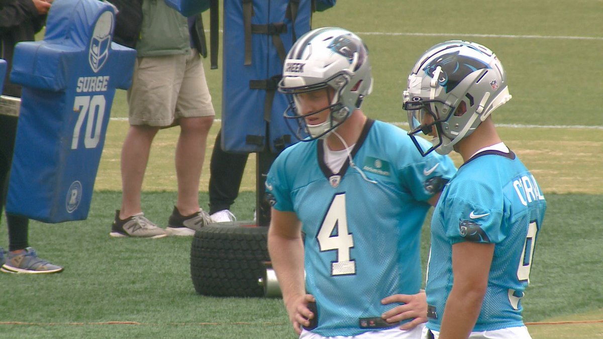 bhallphotog's tweet photo. .@ElonFootball alum @cheek2017 on the field during Day 1 of @Panthers Rookie Mini-Camp. @WFMY @ElonPhoenix https://t.co/3ElTpuTHiG