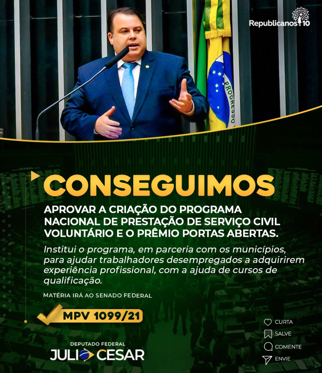 🇧🇷Estou muito feliz em ter contribuído para a aprovação desta MP. 
A proposta vai estimular a empregabilidade com a oferta de vagas e oportunizar a qualificação profissional de jovens de 18 a 29 anos e a pessoas com 50 anos ou mais sem emprego formal há mais de 24 meses.