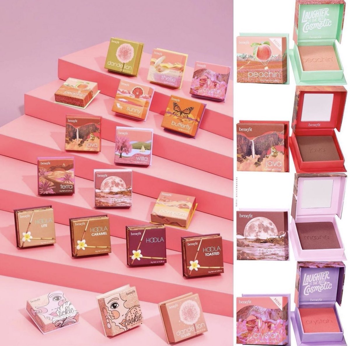 Trendmood's tweet photo. #Revealed 🚨 NEW! Blushes are about to drop with different finishes 💗 @BenefitBeauty 
Peachin’ Golden Peach Blush 
Moone Rich Berry Blush 
Java Rosy Mocha Blush 
Crystah Strawberry Pink Blush 
Shellie, Butterfly, Sunny, Willa, Pompom, Terra 
#ComingSoon https://t.co/YpREELcjg4
