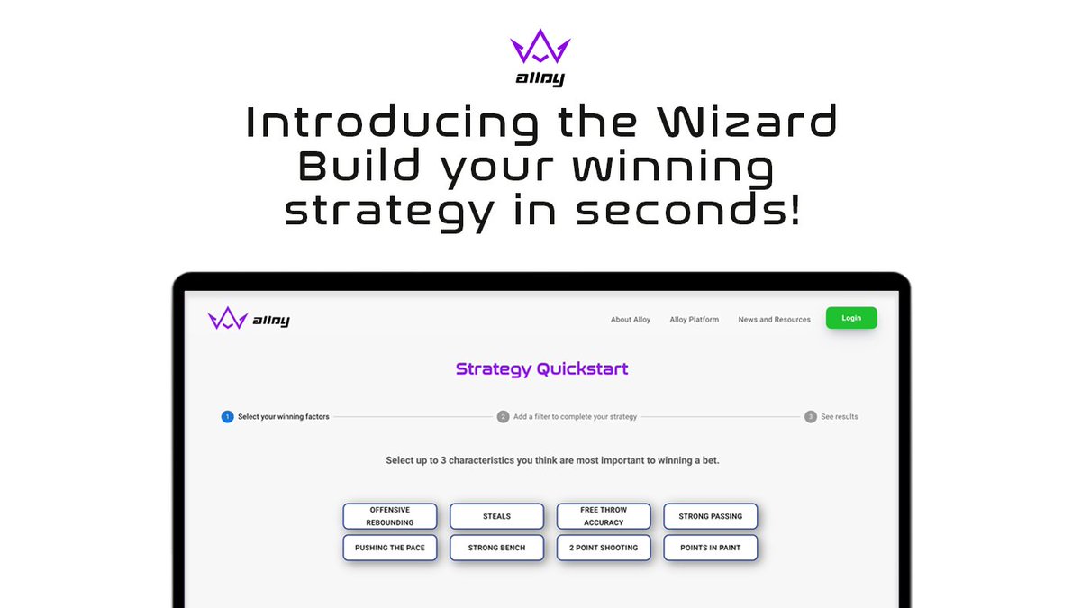 AlloySports's tweet photo. How can you bet and actually win?
⚡️Use @AlloySports' 🆕 Quickstart Wizard! 🧙♂️⚡️
Create profitable sports betting strategies in seconds!
#BuildWinRepeat
https://t.co/sFYBSqo972 https://t.co/IzHGT9iztV