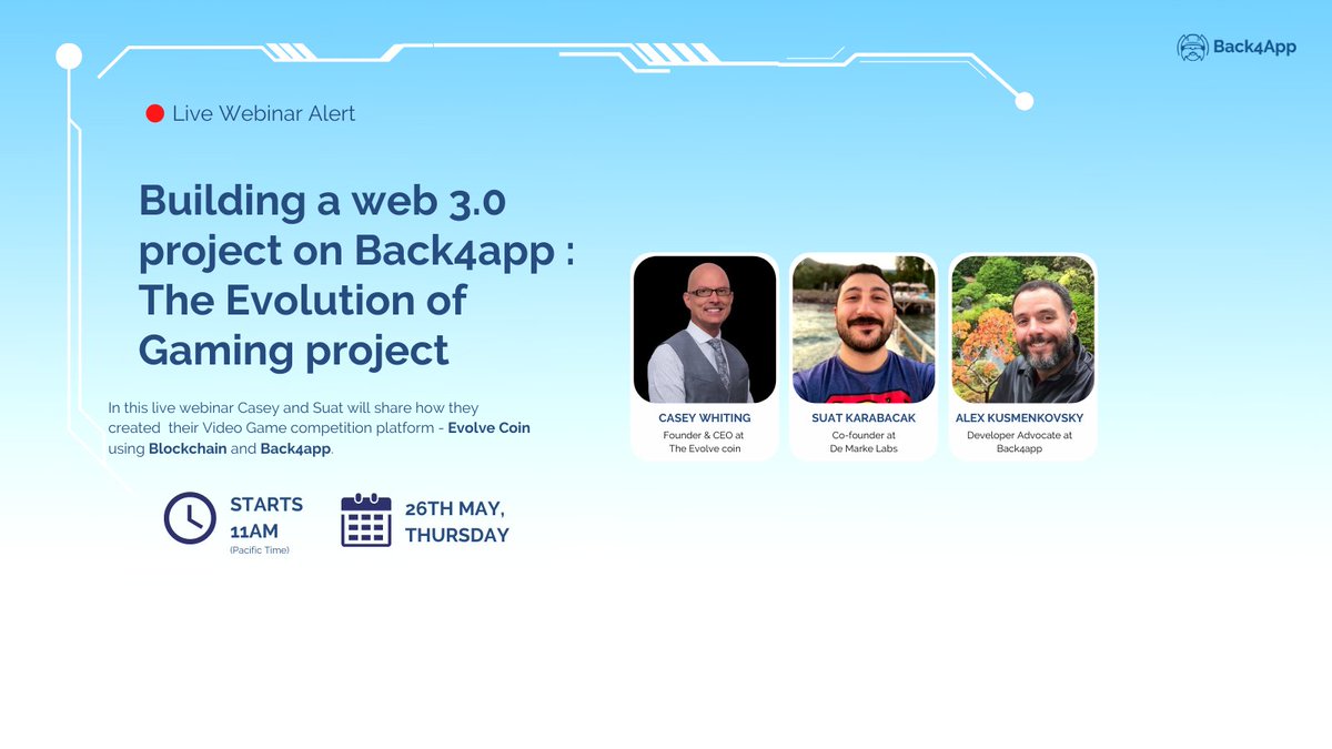 back4app's tweet image. Webinar Alert: It’s THE event to explore and grasp the fundamentals of creating dApps/Web 3.0 apps using Back4app! Register here: us02web.zoom.us/webinar/regist…
.
.
#lowcode #nocode #nftdapps #blockchainapps #dapps #web30