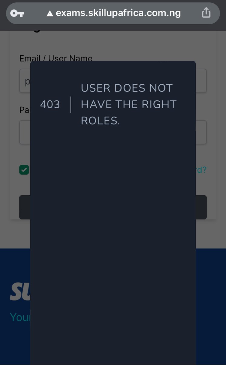 NONEXYME's tweet photo. @SkillupAfica I can’t login for the test.👇🏽Here is the response from the site. Please help. https://t.co/eOC1wY6U67