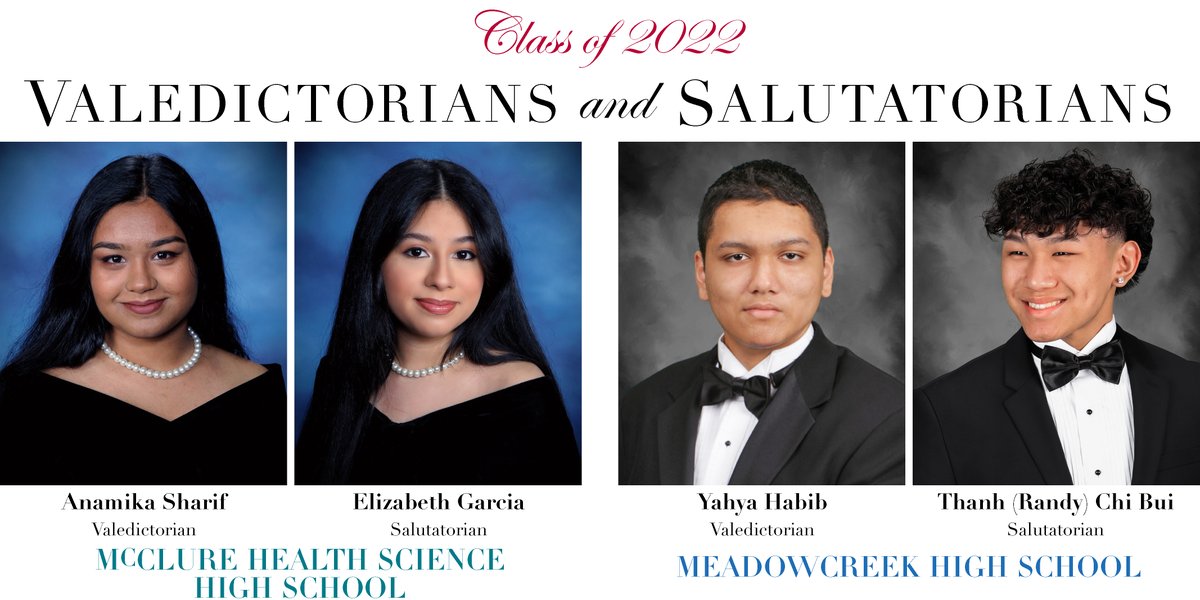 GwinnettSchools's tweet photo. We're putting the focus on members of the Class of 2022– in the classroom, in athletics, and in the arts! This month, we're honoring valedictorians and salutatorians. Help us celebrate students at McClure Health Science HS and Meadowcreek! #seniorspotlight #GCPSClassof2022 #Shine https://t.co/9Qc4iyqU6C