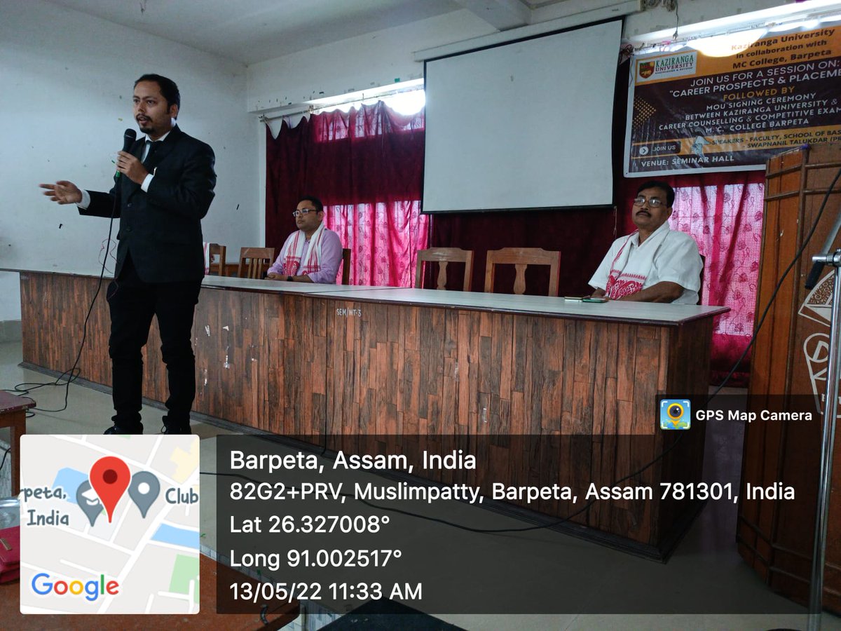 mccbarpeta's tweet photo. A Talk on Career Prospects and Placement and MoU Signing between Kaziranga university and Career Counselling Cell and Competitive Exam Cell, M. C. College Barpeta. A moment to be cherished for the Cell and the College. https://t.co/KfbocsAIne