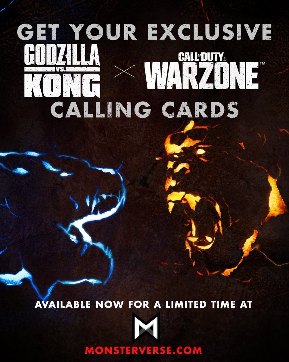 Legendary's tweet image. Claim an exclusive set of GvK x CoD calling cards at Monsterverse.com before they return to the #Monarch archives.