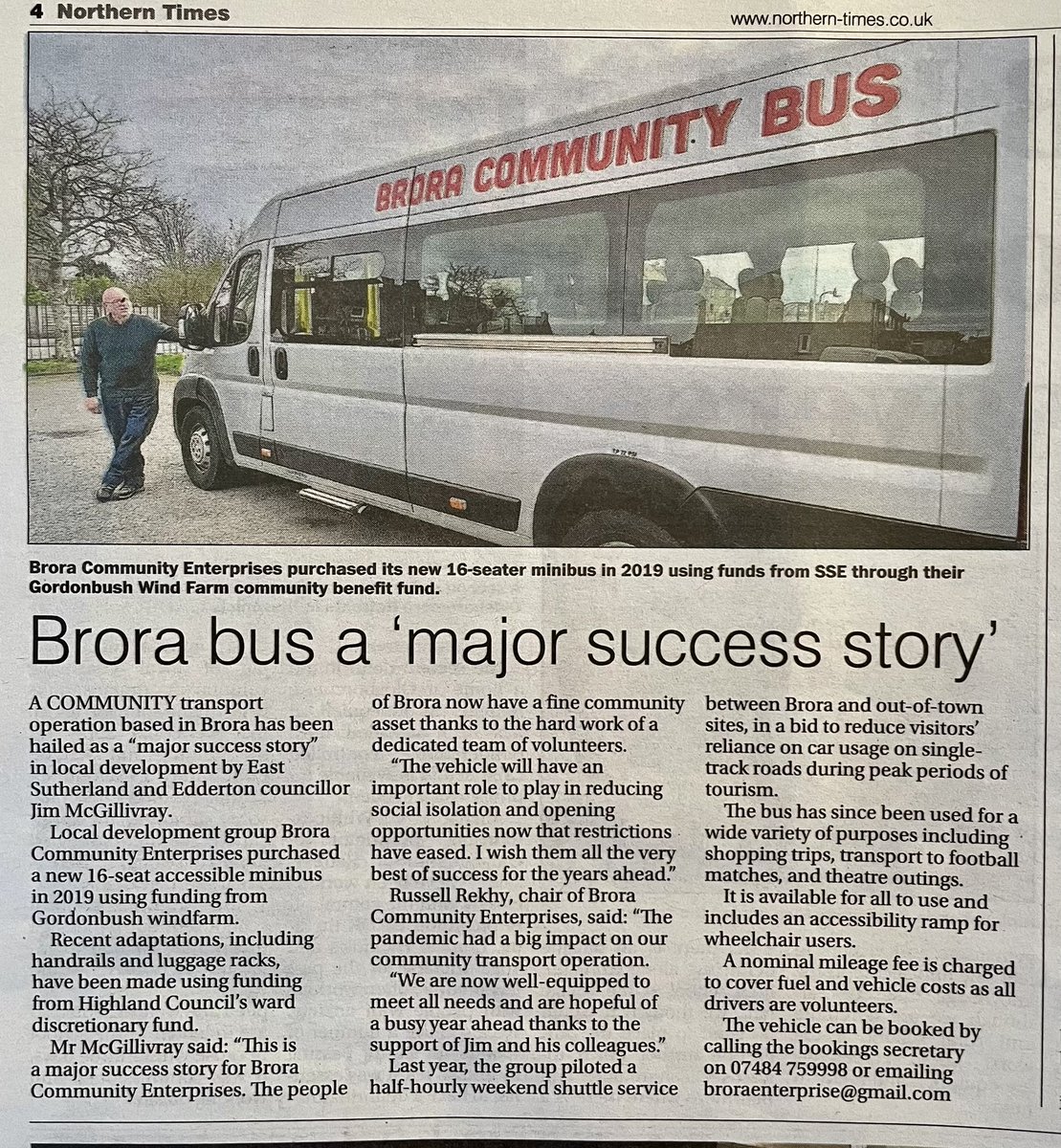 BroraDevelops's tweet image. From today’s @NTnewspaper - thank you to Cllr Jim McGillivray for his support!