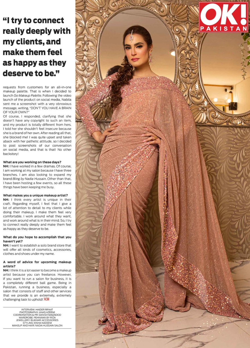 NADIAHUSSAIN_NH's tweet photo. OK MAGAZINE INTERVIEW
Hair and makeup
NADIA HUSSAIN SALON
Coordination and PR: @danishmaqsood1
Interview by @haiderrifaat
Wardrobe: @pehnawabyrida
Photographer: @its.anasazeemi
Jewelry: @asma_barlas @bukhari_accessori
Styling: @eishtagram
#OKPakistan #NadiaHussain https://t.co/614P2n5ced