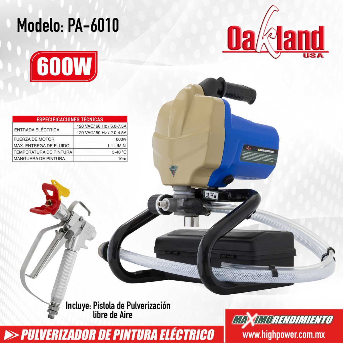HighPowerMexico's tweet photo. #NUEVOPRODUCTO CONOCE NUESTRO PULVERIZADOR DE PINTURA OAKLAND  MODELO: PA-6010
#highpowerdemexico
#oaklandherramientas 
#HighPower
#Munich
#Oakland
#Electromex
#Magnalux
🌐 https://t.co/SFYJYP16OM https://t.co/VmRvsRjcyK