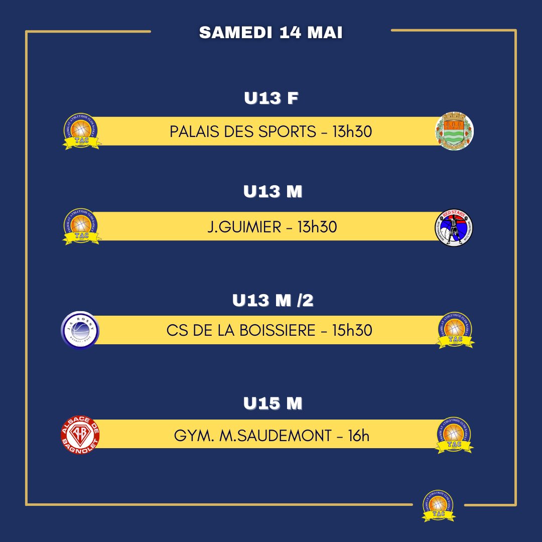 BasketTac's tweet photo. Voici le calendrier des matchs de ce week-end 🔥
.
.
.

On compte sur vous pour venir encourager les équipes à domicile 💪🏽

Go Tremblay ! 🏀 https://t.co/HAtyDAqBK5