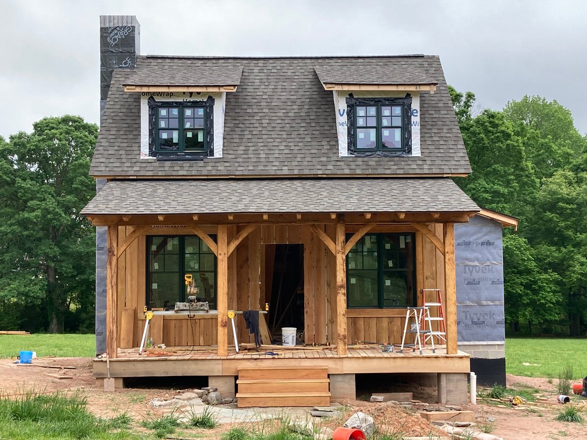 vosswriter's tweet photo. Don't really say much about it, but I'm working on a thing in the backyard. Dormers and bump out will get cedar shakes. Fireplace is wood-burning. It's not a fast thing, but I love this stuff. https://t.co/H6jWR5pXK4