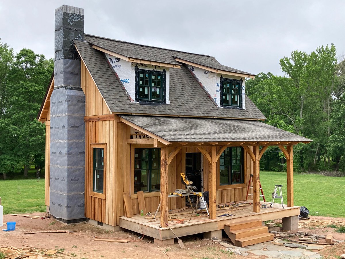 vosswriter's tweet photo. Don't really say much about it, but I'm working on a thing in the backyard. Dormers and bump out will get cedar shakes. Fireplace is wood-burning. It's not a fast thing, but I love this stuff. https://t.co/H6jWR5pXK4