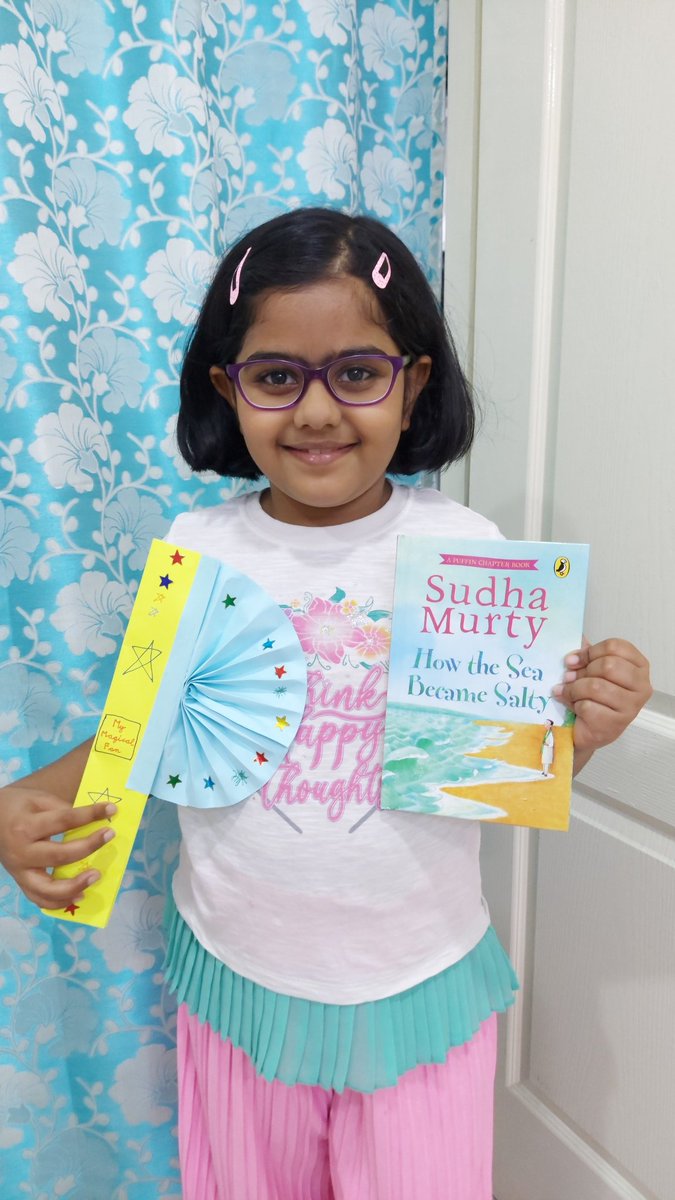 genirajeev's tweet photo. @sudhamurty @thebookadda My daughter is surprised to know that I knew about ur visit still didn't took her to meet you n I'm so so disappointed to hv missed the opportunity. But this didn't deter her from picking ur book..n do some creatives afterwards.. #MagicFan #HowTheSeaBecameSalty #YoungFollower https://t.co/myfroA0yAU