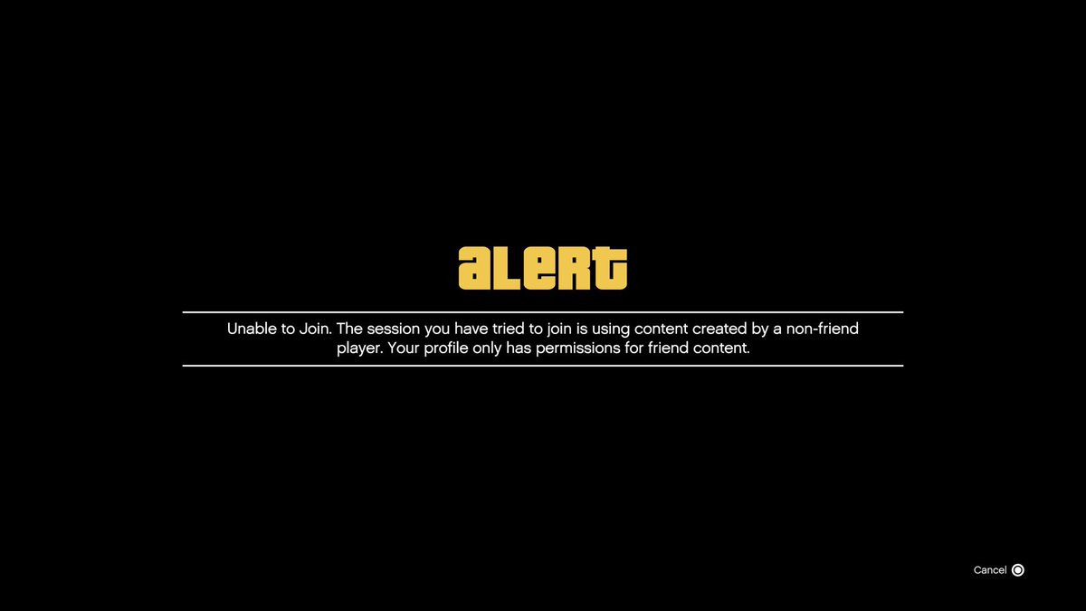 andronikoug's tweet photo. @RockstarSupport I get the bellow error on #gtao when trying to access bookmarked playlists for the past 2 weeks “Unable to Join. The session you have tried to join is using content created by a non-friend
player. Your profile only has permissions for friend content.”using #ps5 https://t.co/FuIkvVXlLi