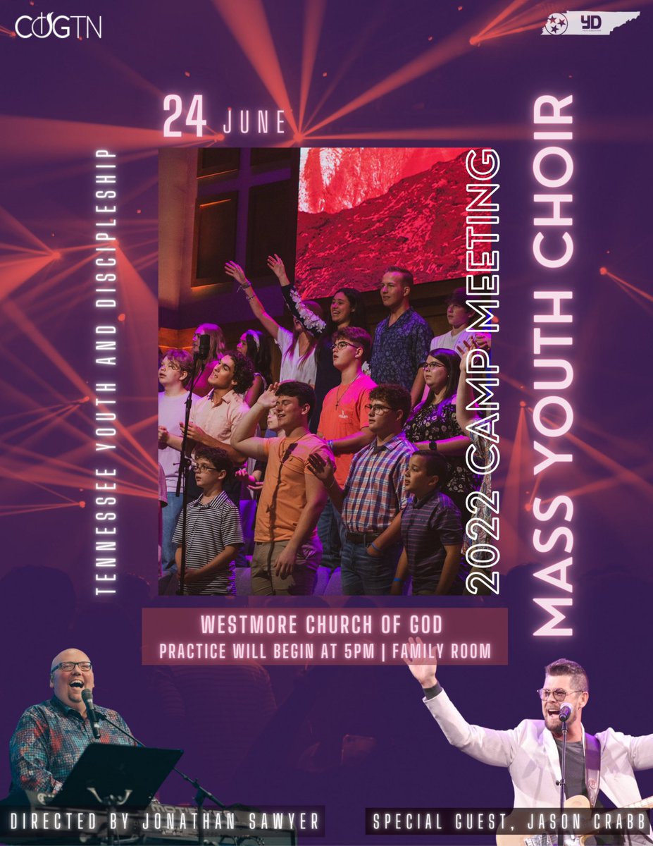 Tennessee Camp Meeting is right around the corner!  The Friday Night Youth Choir will be 🔥! Jason Crabb will be singing with us and ministering that night! Here’s the link for the music…app.box.com/s/1hk4tsbpi7p2…
