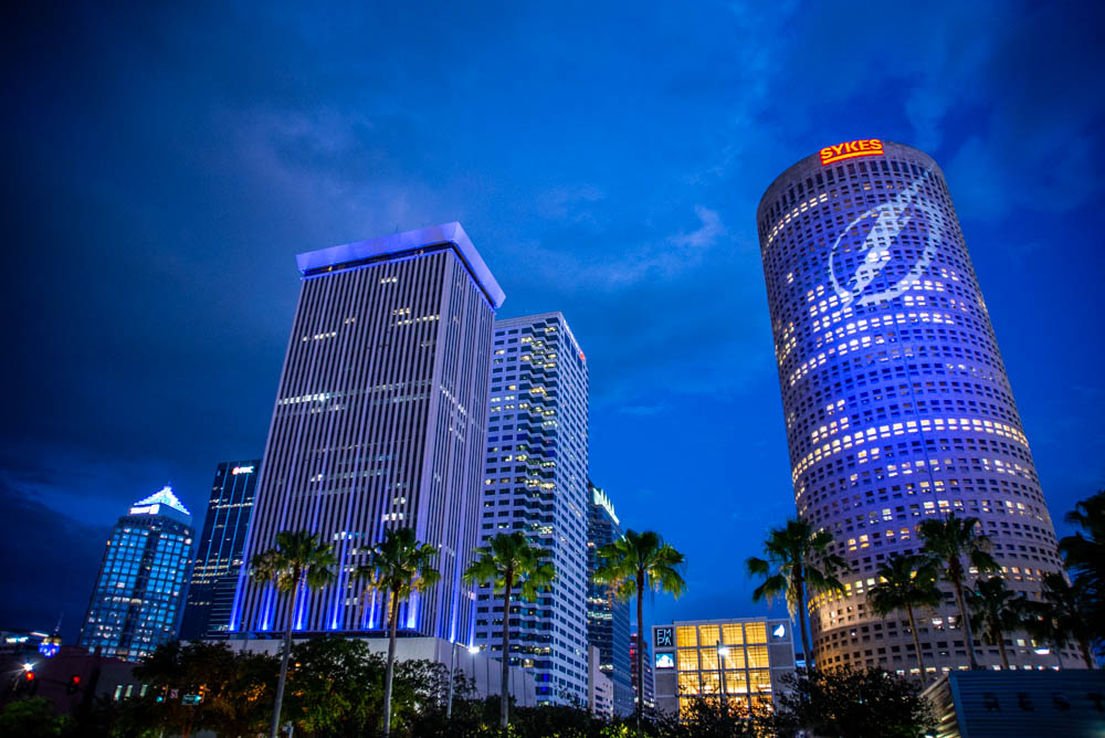 The city of #Tampa is shining Blue in support of <a href="/fbitcaaa/">FBITCAAA</a> "Paint the Town Blue" campaign recognizing National #PoliceWeek May 11-17. You can 💙GOBLUE by lighting up your homes and businesses with blue lights.  #NPW2022