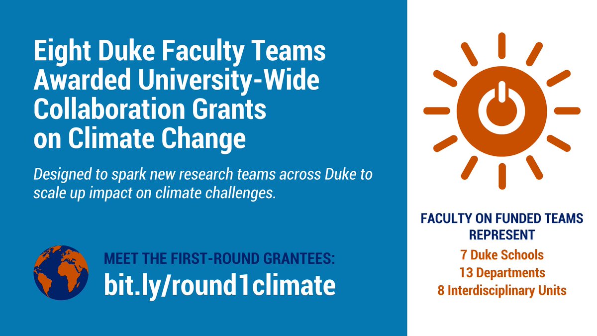 NichInstitute's tweet image. A new grant program will equip eight teams of @DukeU faculty to lay the groundwork for new climate research collaborations. Project topics range from planetary engineering to climate justice to coastal resilience and more.

🌍⚡️ Meet the teams: bit.ly/round1climate