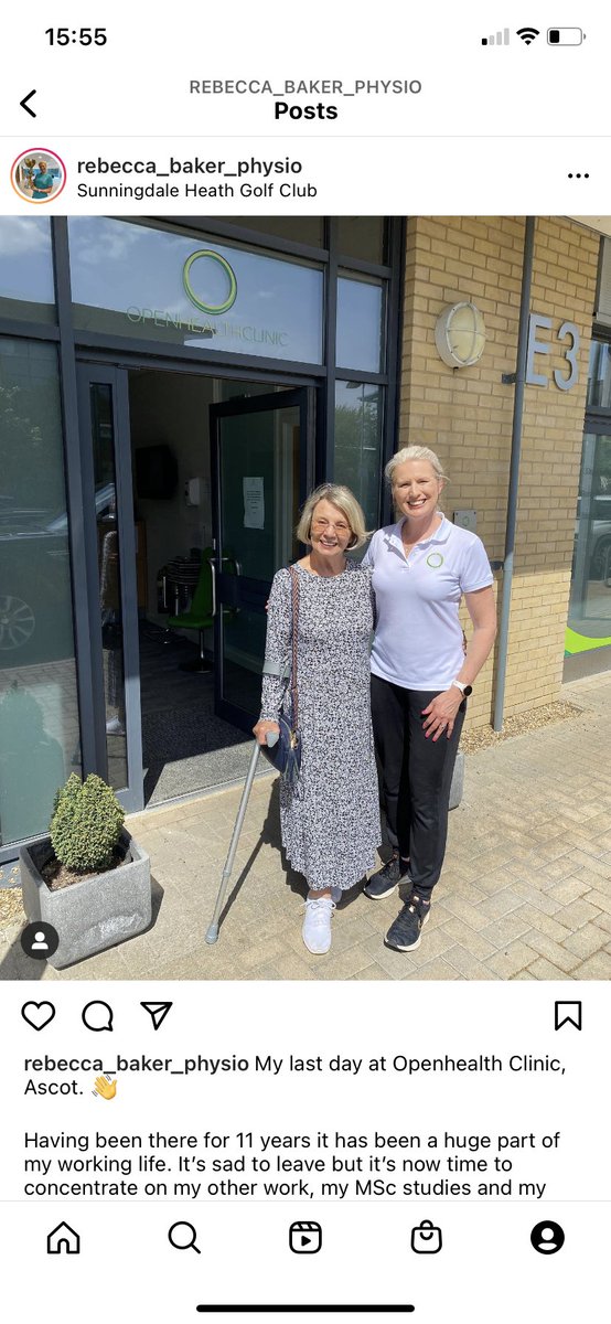 My last day at Openhealth Clinic, Ascot after 11 years 👋 

My last patient was Beryl, recovering from a left TKR 🙏

I will still be working at Sunningdale Heath Golf Club, at Mercedes AMG F1 and carrying out private home visits. 

👉 Instagram: rebecca_baker_physio

<a href="/GolfShgc/">Sunningdale Heath</a>
