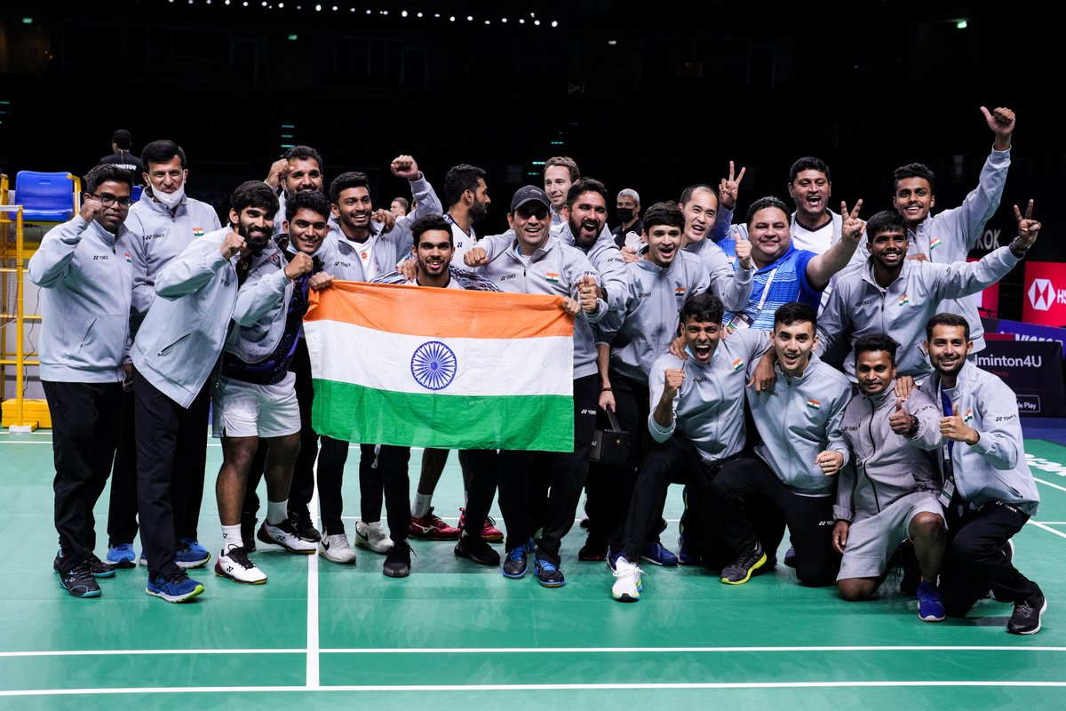 The Indian men's badminton team are into the #ThomasCup final for the first time!

HS Prannoy seals the win for the second straight day as India beat Denmark 3-2.
Satwiksairaj Rankireddy-Chirag Shetty, Kidambi Srikanth had earlier clinched the doubles &amp; singles ties.