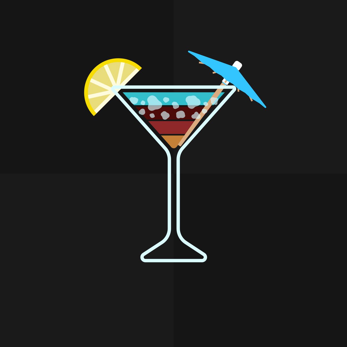 Cocktail Club #83

King's Canadian Splash

In a shaker filled w/ice, mix 1 part Blue Curacao, 1 part Grenadine, 1 part Bitters, 1 part Ginger Beer. Serve in a Martini glass w/ Crushed Ice &amp; an Umbrella. Garnish the cocktail w/a Lemon Slice.

Order today 
coolcocktailclub.io