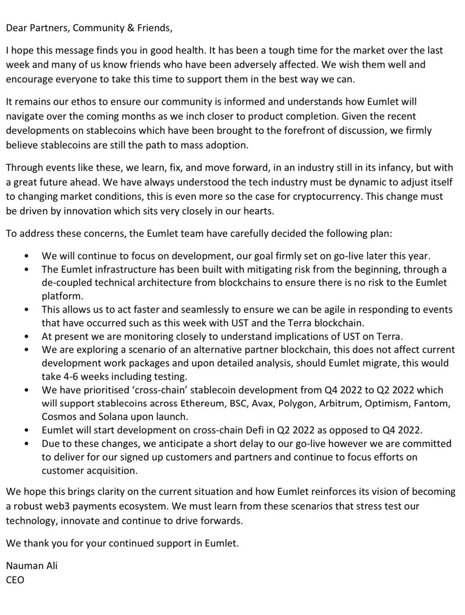 My letter to our community and partners in light of the events this week, stay safe <a href="/eumlet/">Eumlet</a>