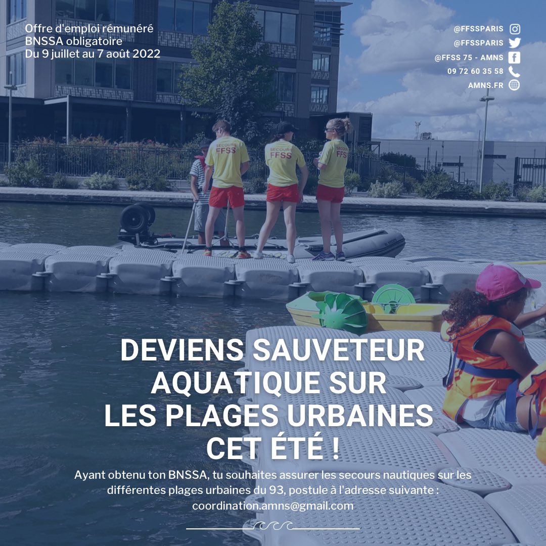 FFSSParis's tweet photo. Offre d’emploi pour tous les #BNSSA diplômés 🌊🏊

#ffss #amns #plagesurbaines #emploi #BNSSA https://t.co/3hnLFARMlG