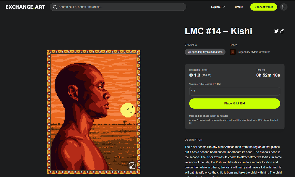 Auction Update 🌄

Less than 50 Minutes left to BID on the Kishi - Two Faced Demon.

Current Bid is 1.3 SOL 

Link in the BIO. 

Looking forward to meet the new owner 🙏