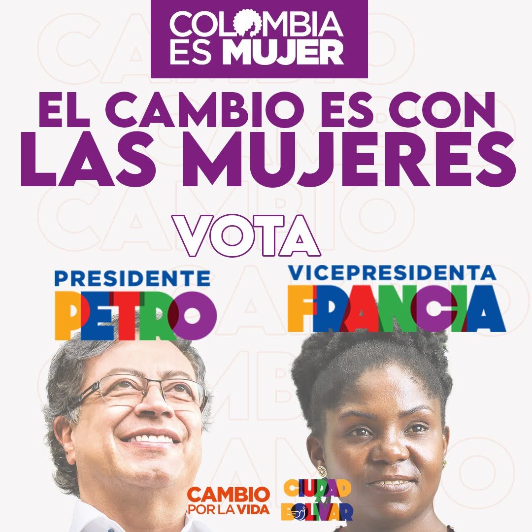 pactohistorico9's tweet photo. El cambio es con las mujeres #elcambioenprimera #petropresidentefranciavicepresidenta #ciudadbolívaravanza #elpactoenlascalles https://t.co/pFeC9HWK6J